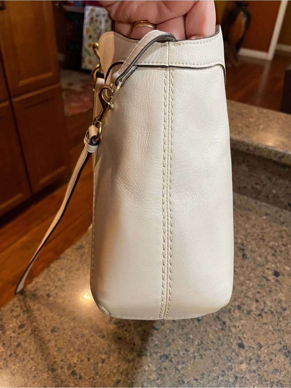 EUC Coach Lexy Shoulder Bag Signature “C” Jacquard Chalk/White Leather Trim Gold
